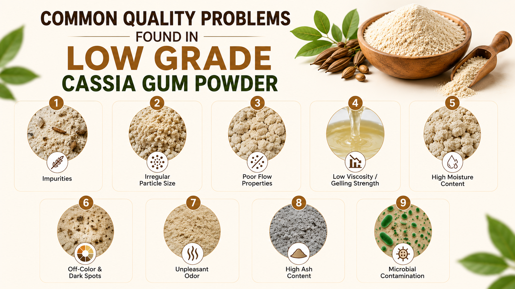 Common Quality Problems Found in Low Grade Cassia Gum Powder