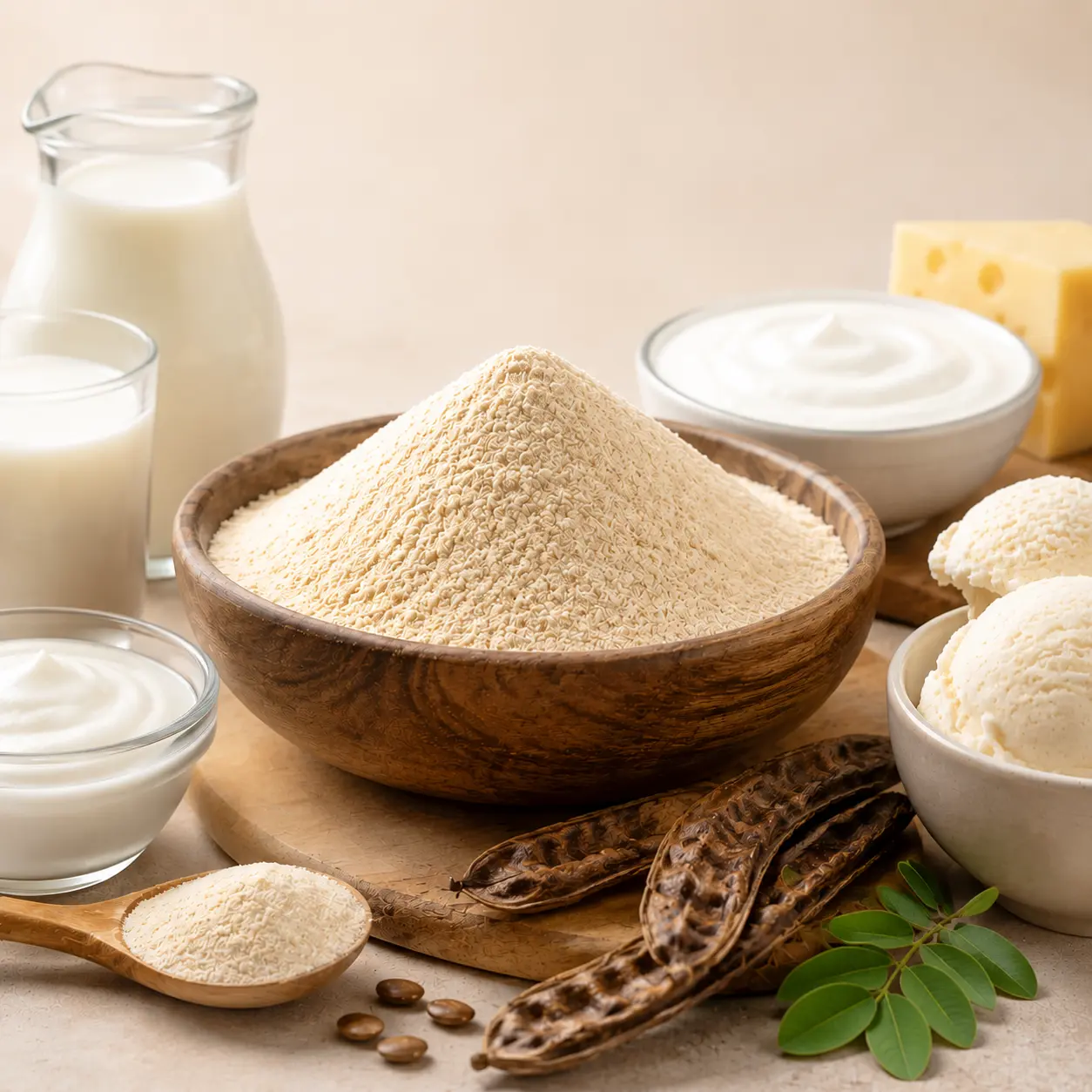 Industrial dairy processing and formulation using Cassia Gum Powder
